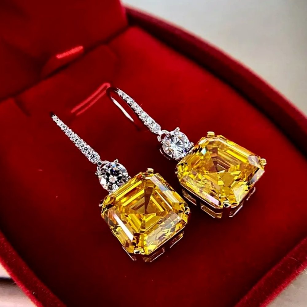 Exquisite Citrine Dangle With Zircon Inlaid • Sterling 925 Silver Earrings